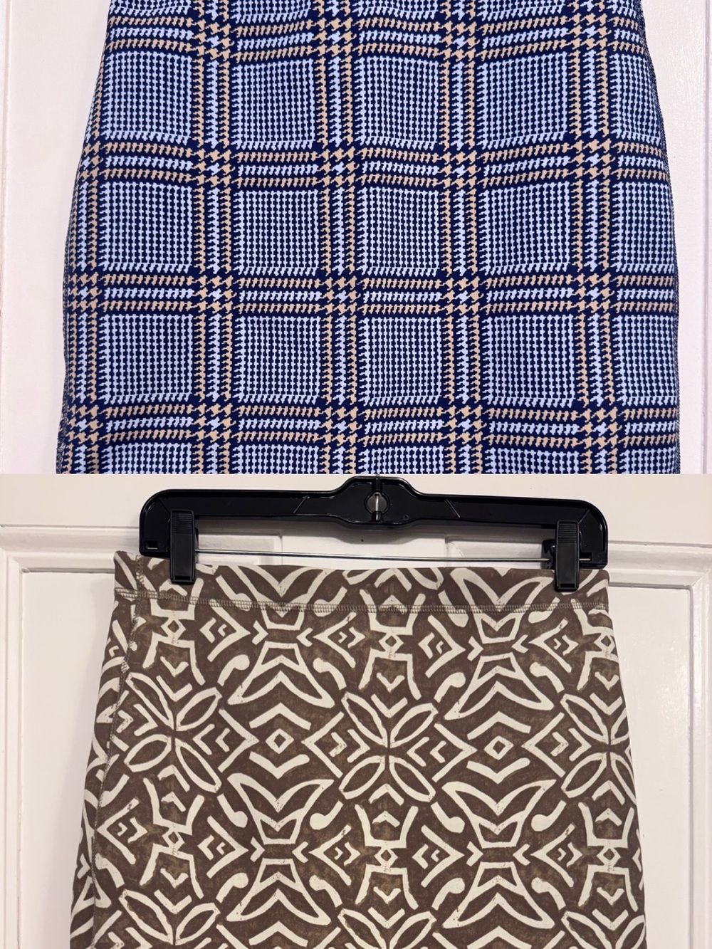 J.McLaughlin Double-Sided Blue Plaid Pencil Skirt & Brown Geometric Pencil Skirt
